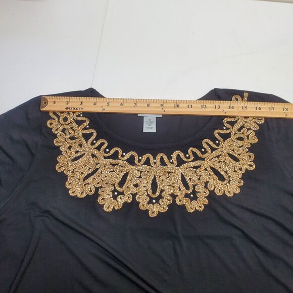 Catherine's Black Gold Embellished Trim Top  Holiday Party Women's Plus Size 2X - Picture 9 of 14